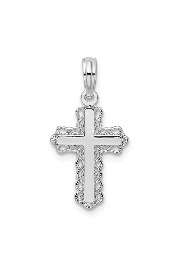925 Sterling Silver Religious Charm, Polished Lace Trim Cross Pendant