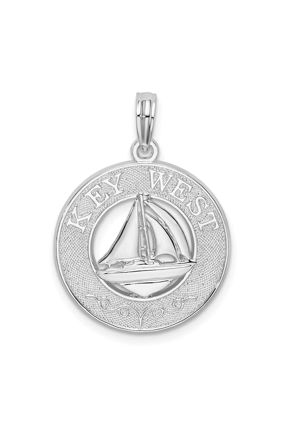 925 Sterling Silver Travel Charm, Textured Key West with and Sailboat Pendant