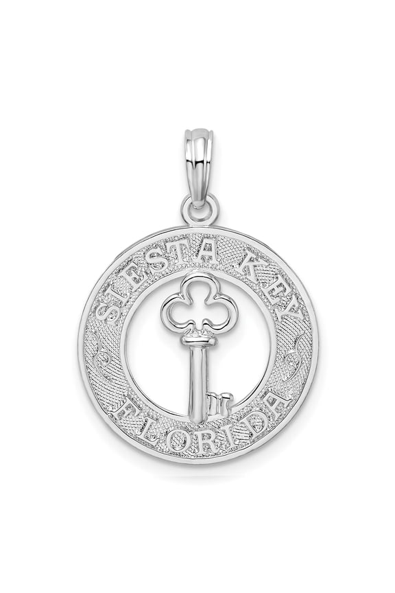925 Sterling Silver Travel Charm, Textured Siesta Key,FL with and Key Pendant