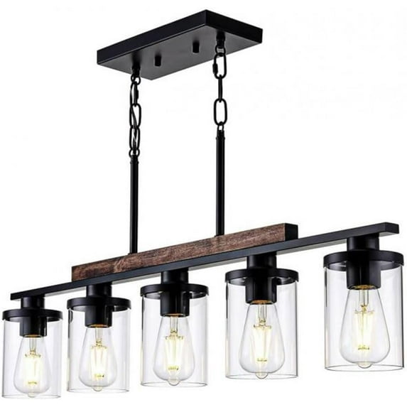 A Million Kitchen Island Lighting, Farmhouse Pendant Lights Kitchen Island, Chandeliers for Dining Room with Glass Shade and Adjustable Rods Pendant Lighting Fixture,E26 Socket (5-Light), Black-5