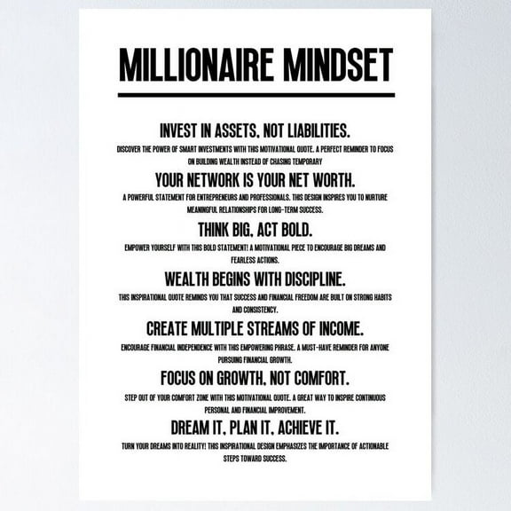 Millionaire Mindset UNFRAMED Poster, 8x12