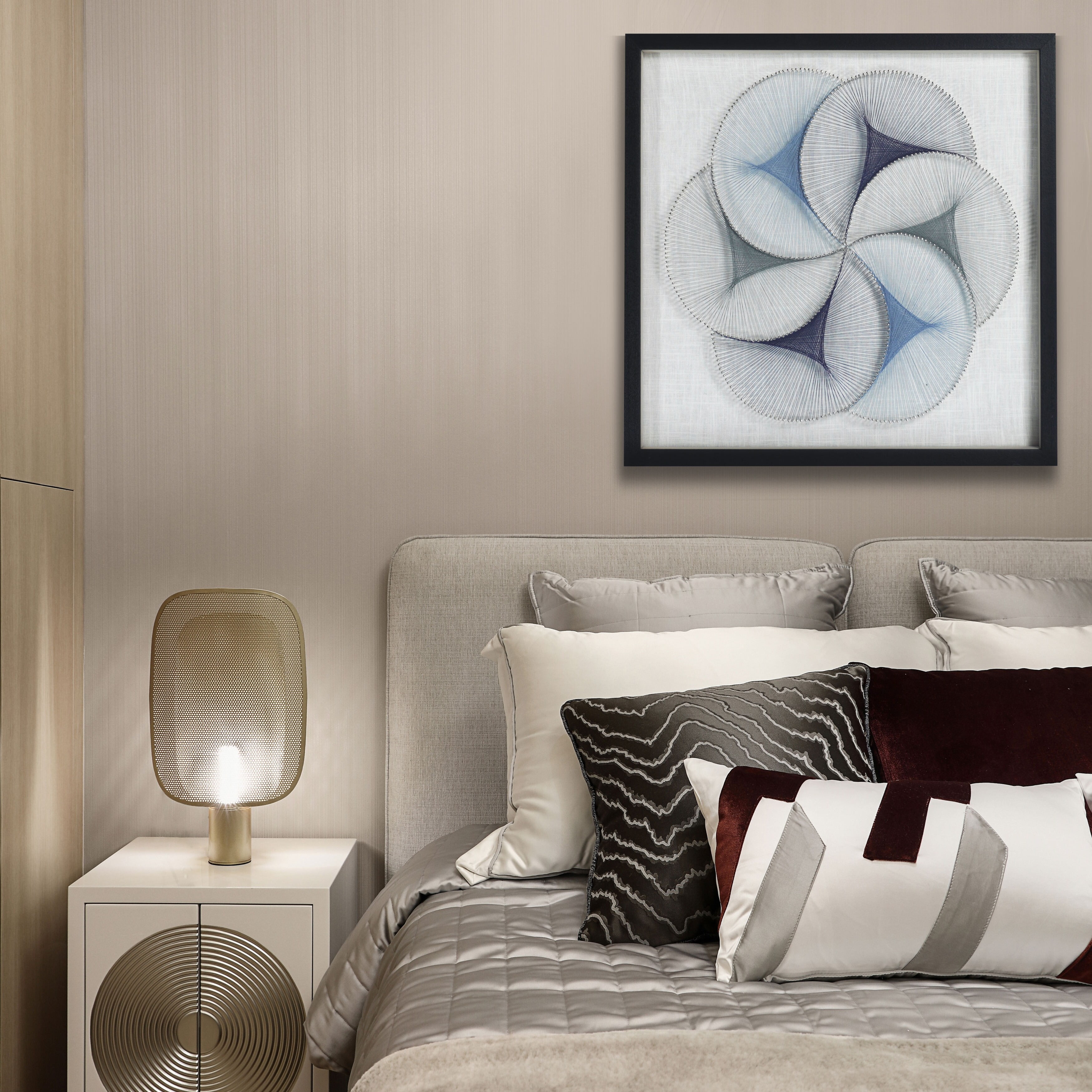 Abstract Blue String Art Shadow Box Wall Decor