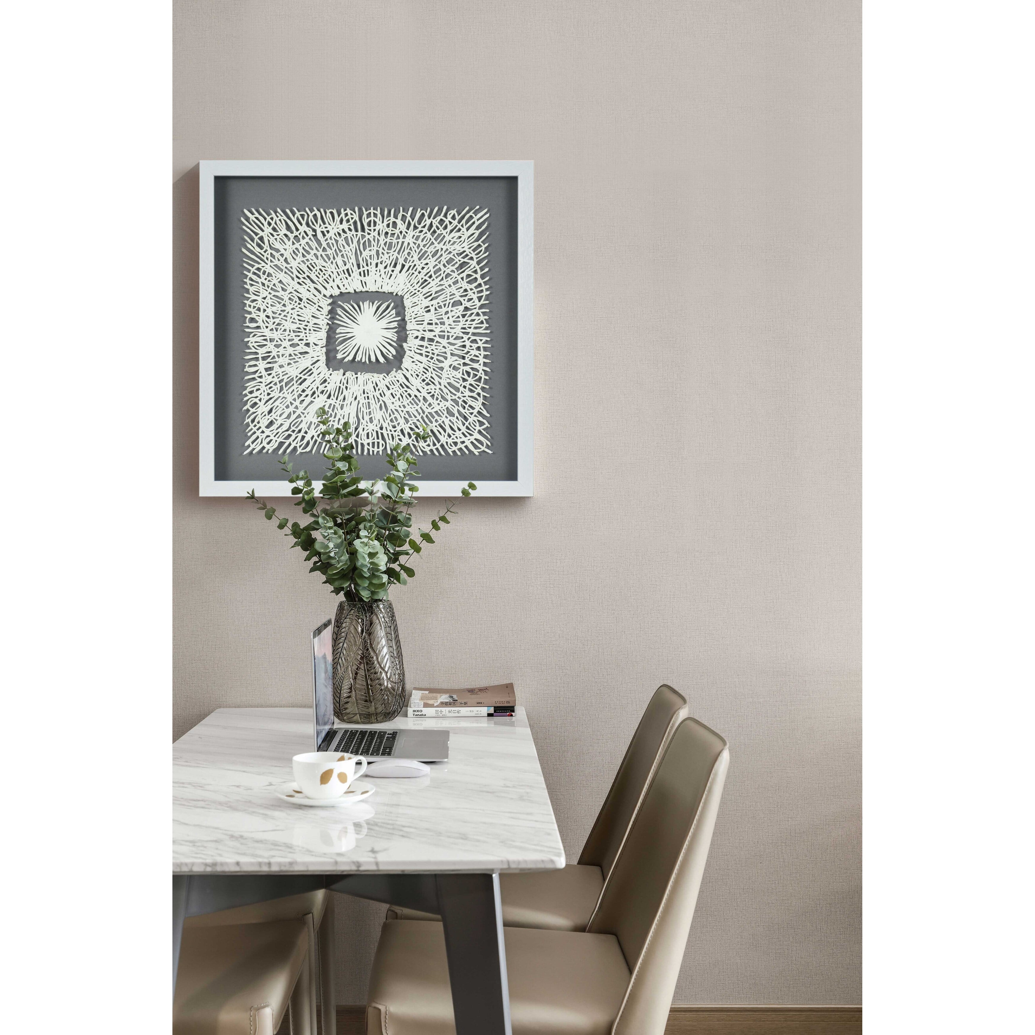 White and Gray Papier-Mâché Strings Shadow Box Wall Art