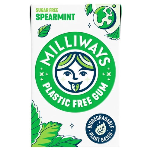 Milliways Spearmint Plastic Free Sugar Free Chewing Gum 19g, British Import (Pack of 6)