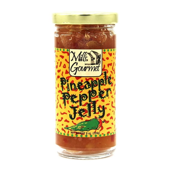 Mills Gourmet Pineapple Pepper Jelly - Bursting with Flavors of Mildly Spicy Jalapeno Peppers, Sweet Red Bell Peppers, and Delicious Pineapple - Made with Real Fruit and Veggies. - 8 oz Jar 224 g