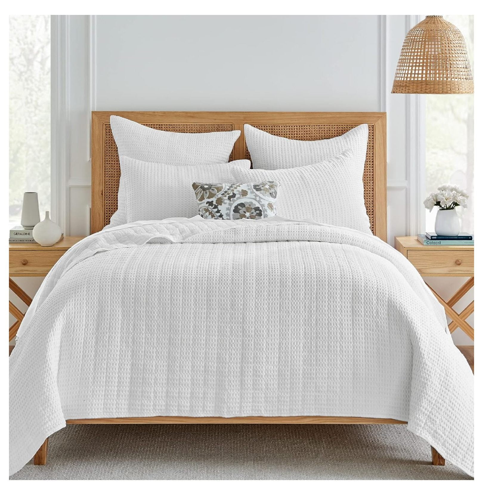 Bright White Cotton Waffle Weave Duvet Set with Shams