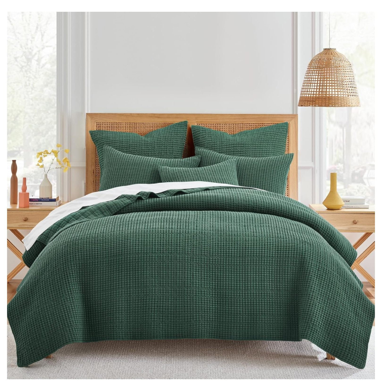 Forest Green Cotton Full Quilt and Sham Set