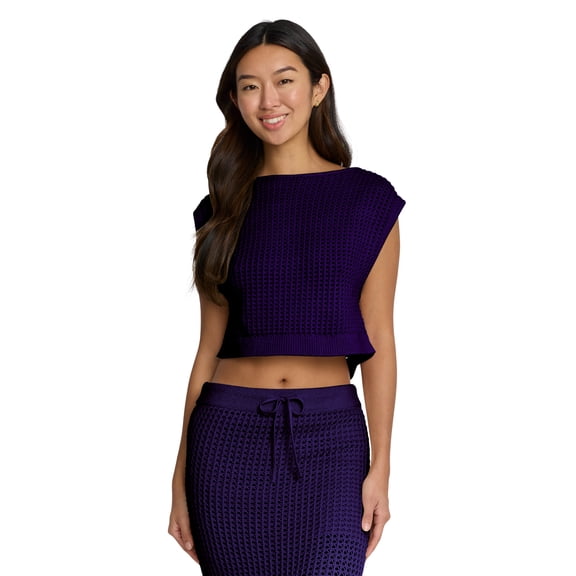 Mills by Millie Bobby Brown Women's Boxy Crochet Sweater Top, Sizes XXS-XXL