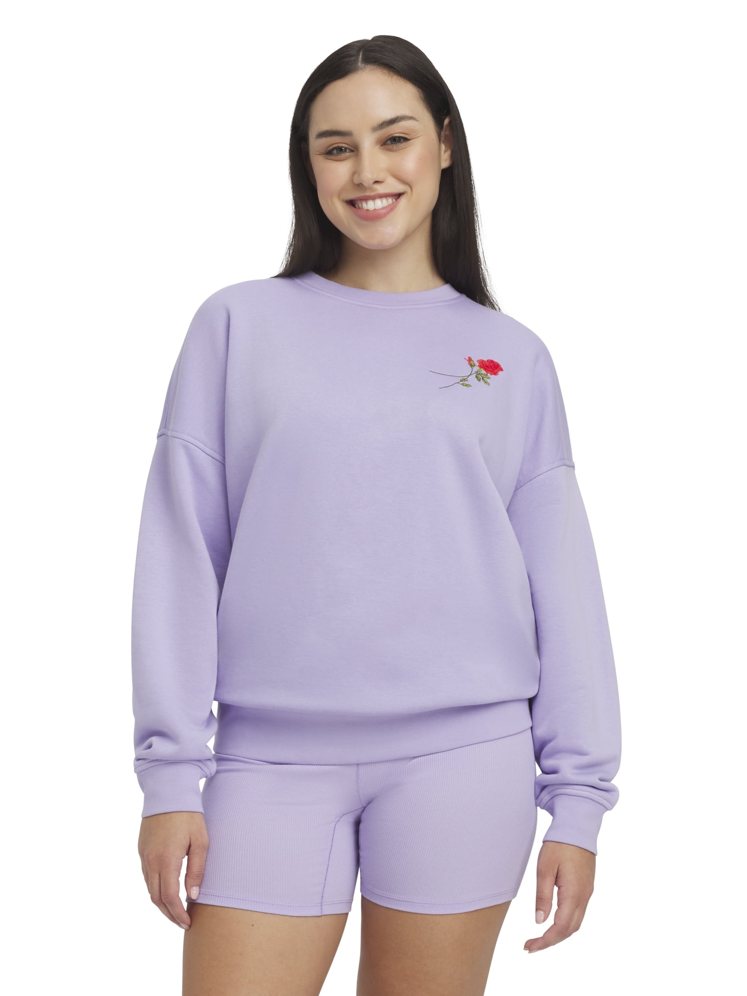 Women's Crew Neck Fleeced Terry Sweatshirt, Sizes XXS-XXL