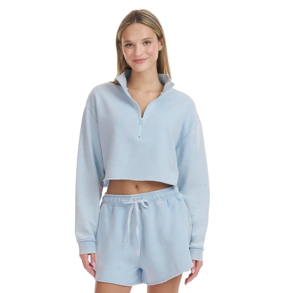 Mills by Millie Bobby Brown Women's Cropped Quarter-Zip Sweatshirt with Raw Edge, Sizes XXS-XXL
