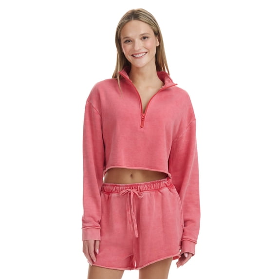 Mills by Millie Bobby Brown Women's Cropped Quarter-Zip Sweatshirt with Raw Edge, Sizes XXS-XXL