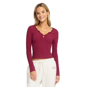 Mills by Millie Bobby Brown Women's Cut and Sew Henley Long Sleeve Top, Sizes XXS-XXXL