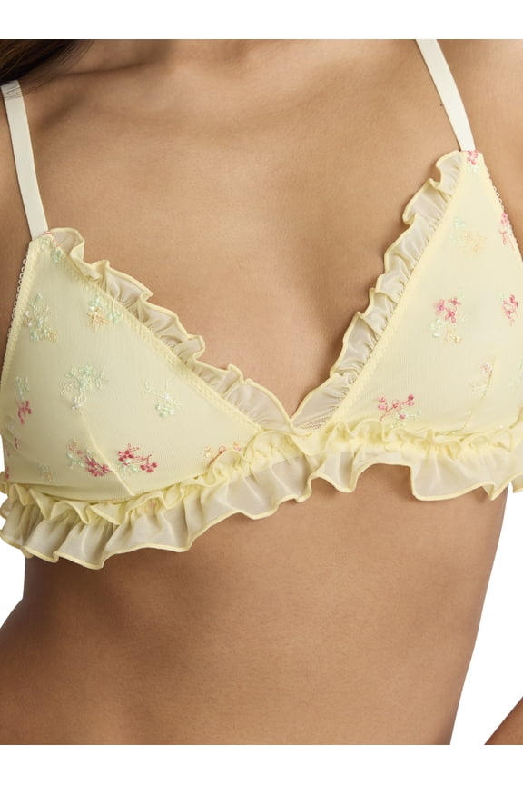 Women's Embroidered Mesh Bralette, Sizes XS-XXXL