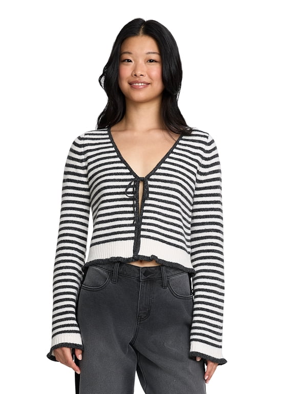 Women's Femme Tie Front Cardigan Sweater, Sizes XXS-XXL