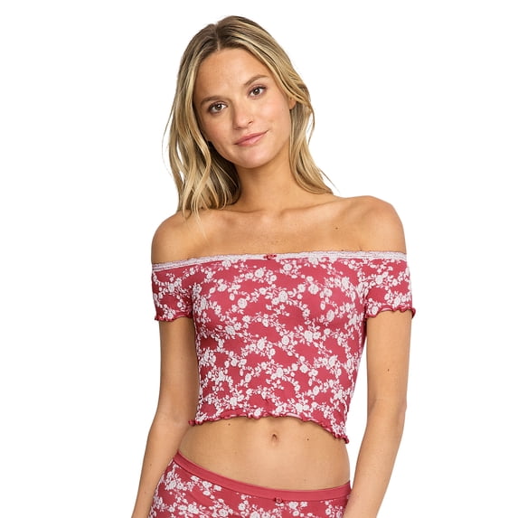 Mills by Millie Bobby Brown Women's Floral Seamless Off-Shoulder Crop Top, Sizes XS-XXXL