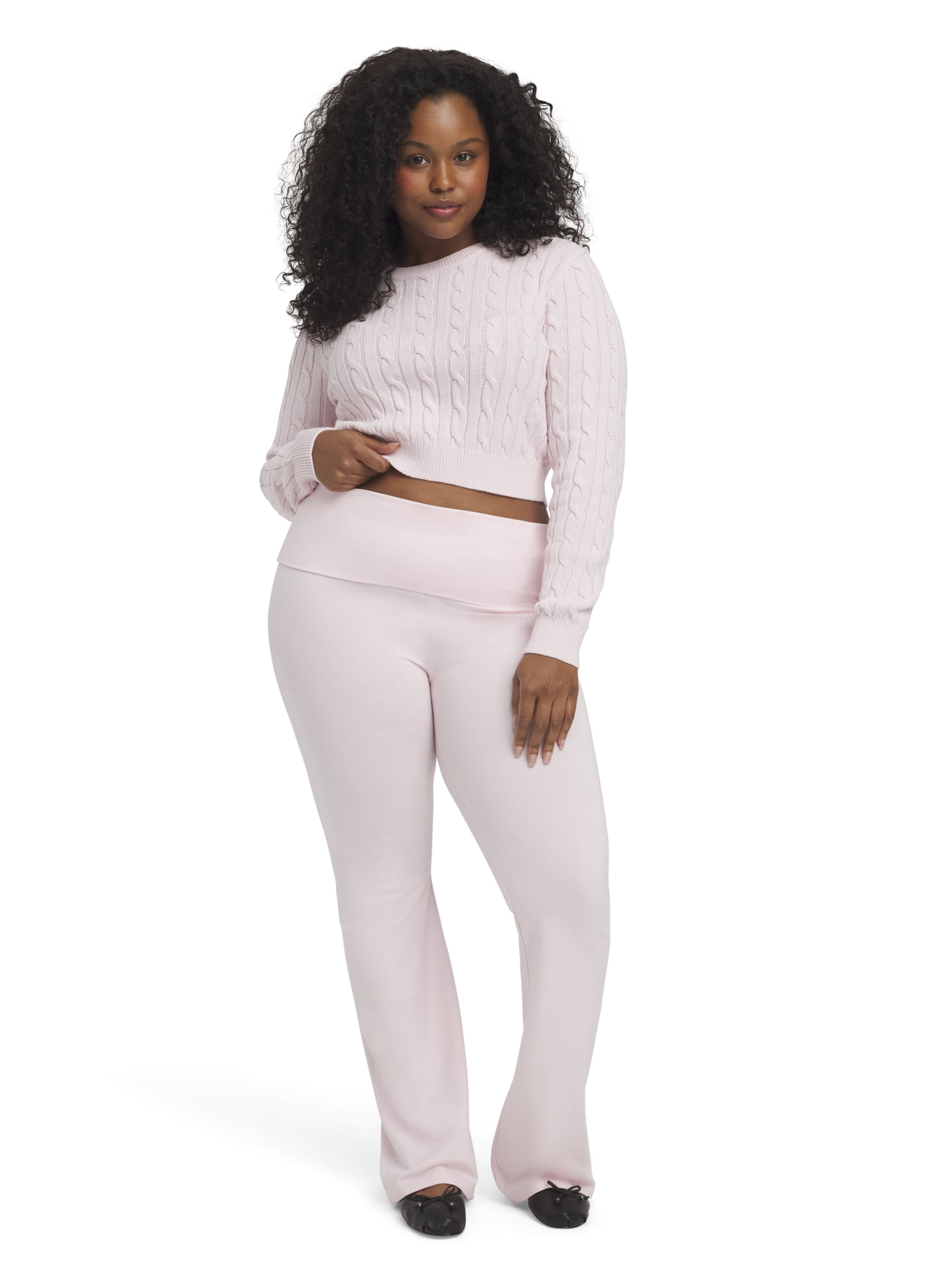 Mills by Millie Bobby Brown Women's Long Sleeve Crop Cable Sweater, Sizes XXS-XXL
