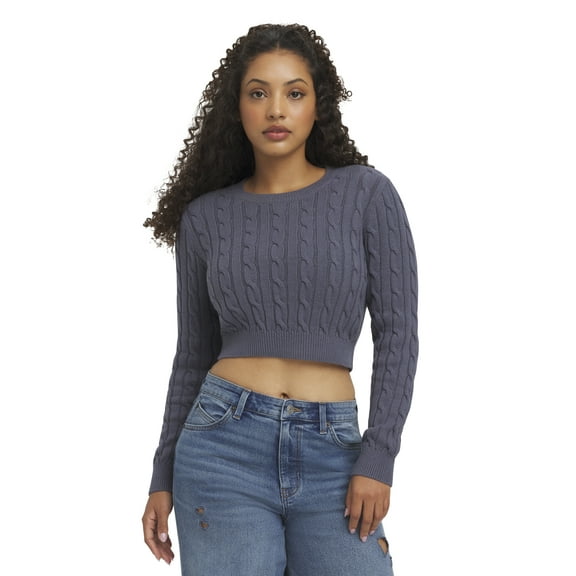 Mills by Millie Bobby Brown Women's Long Sleeve Crop Cable Sweater, Sizes XXS-XXL
