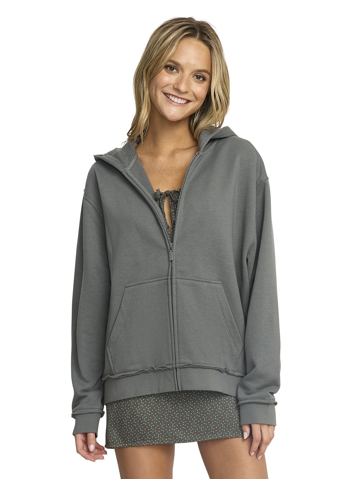 Mills by Millie Bobby Brown Women's Mineral Washed Oversized Zip-Up Hoodie Sweatshirt, Sizes XXS- XXL