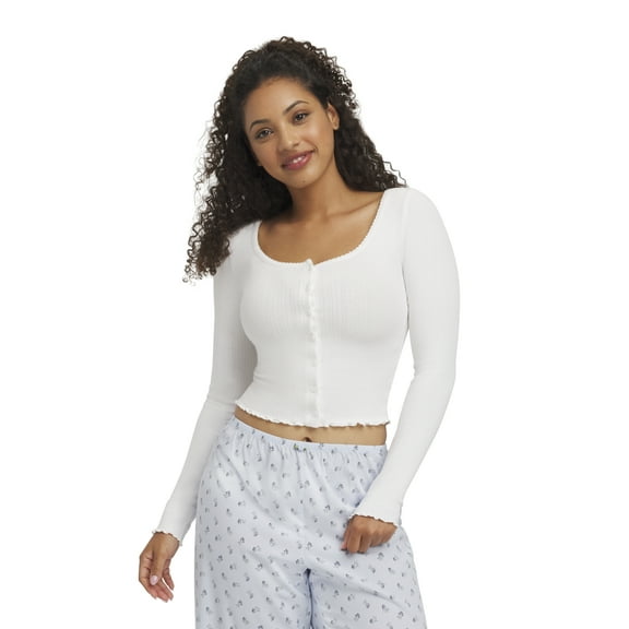 Mills by Millie Bobby Brown Women's Pointelle Crop Long Sleeve Cardigan, Sizes XS-XXXL