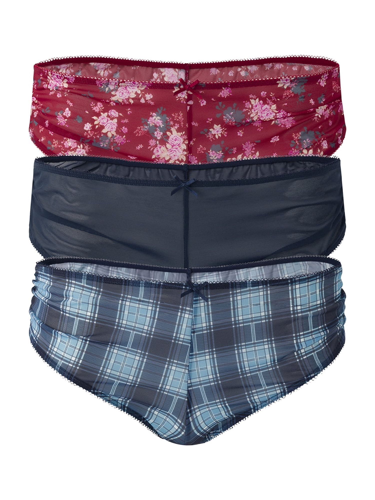 Mills by Millie Bobby Brown Women's Runched Mesh Hipster Panties, 3-Pack, Sizes XS-XXXL