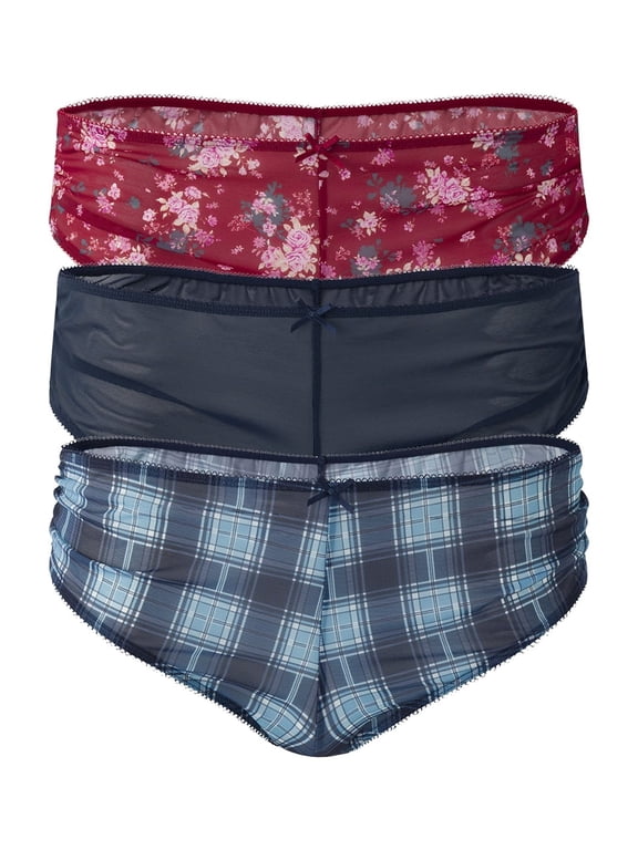 Women's Runched Mesh Hipster Panties, 3-Pack, Sizes XS-XXXL