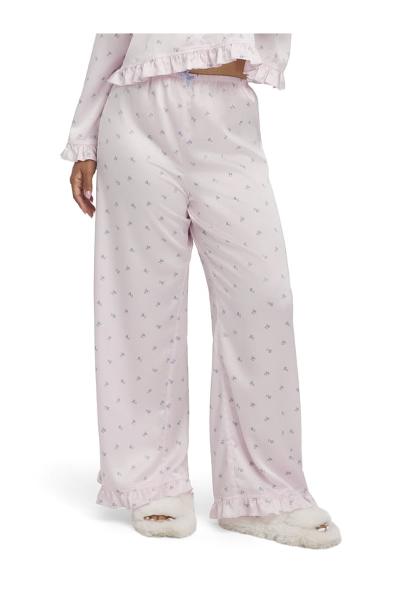 Women's Sleep Satin Woven Pant with Ruffle, Sizes XS-XXXL
