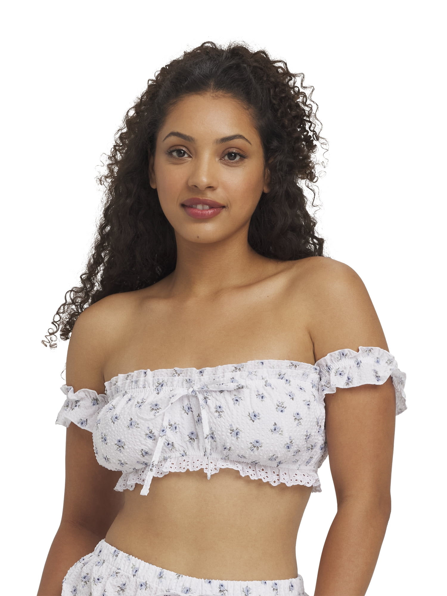 Mills by Millie Bobby Brown Women's Seersucker Off Shoulder Crop Top, Sizes XS-XXXL