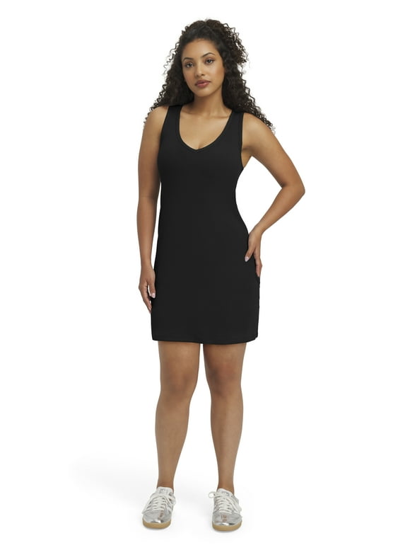 Women's Sleeveless Ribbed Deep V-Neck Mini Dress, Sizes XXS-XXL