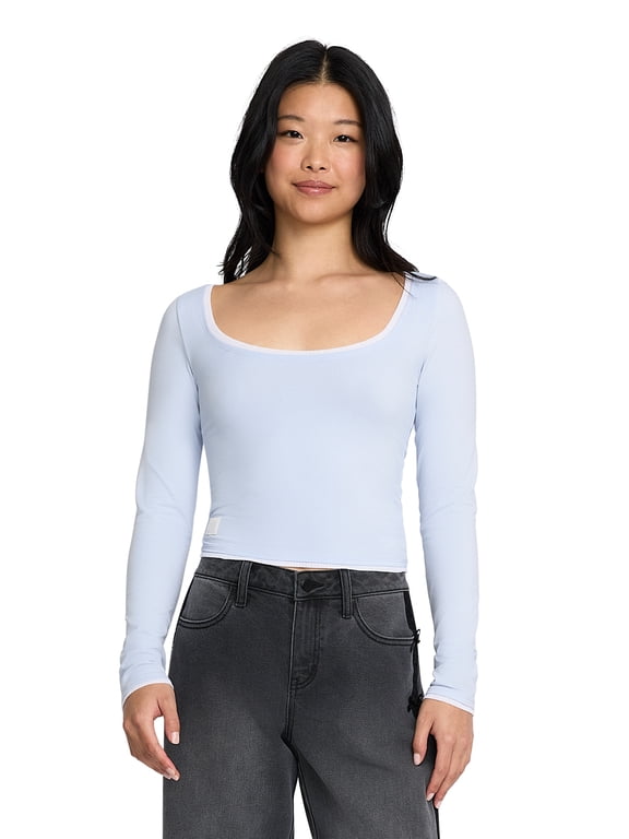 Women's Stretch jersey Twofer Long Sleeve Top, Sizes XXS-XXL