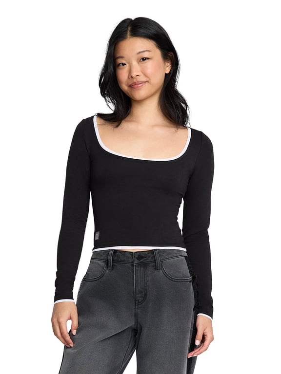 Women's Stretch jersey Twofer Long Sleeve Top, Sizes XXS-XXL