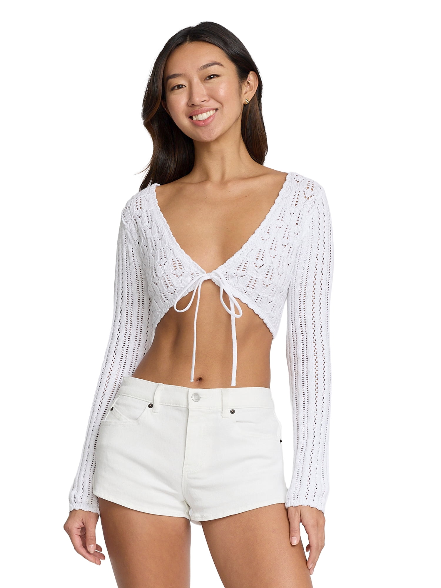 Mills by Millie Bobby Brown Women's Tie-Front Long Sleeve Sweater, Sizes XXS-XXL