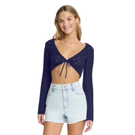 Mills by Millie Bobby Brown Women's Tie-Front Long Sleeve Sweater, Sizes XXS-XXL