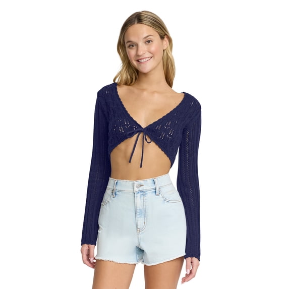 Mills by Millie Bobby Brown Women's Tie-Front Long Sleeve Sweater, Sizes XXS-XXL