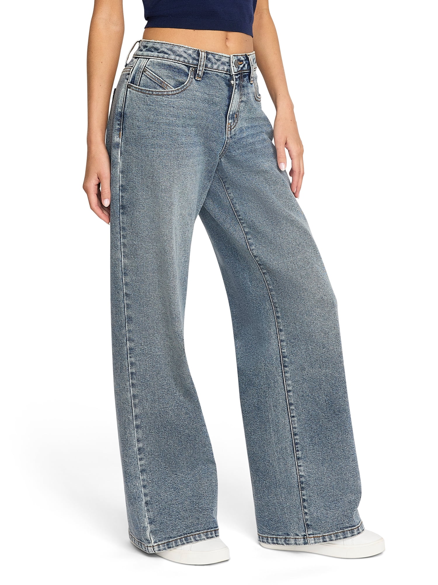 Mills by Millie Bobby Brown Women's Wide Leg Acid Washed Denim Jeans, Sizes XXS- XXL