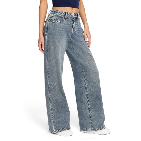 Mills by Millie Bobby Brown Women's Wide Leg Acid Washed Denim Jeans, Sizes XXS- XXL