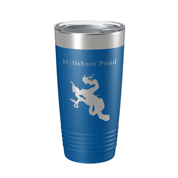 Millsboro Pond Tumbler Lake Map Travel Mug Insulated Laser Engraved Coffee Cup Delaware 20 oz Royal Blue
