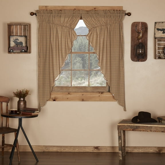 VHC Brands Millsboro Window Curtains, Prairie Short Panel Scalloped Set of 2, Tan, 63x36x18