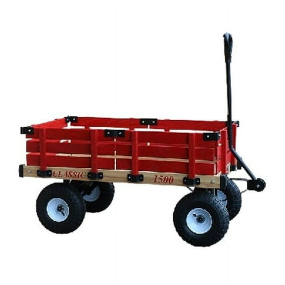 Millside Industries  20 in. x 38 in. Wooden Wagon with 4 in. x 10 in. Tires