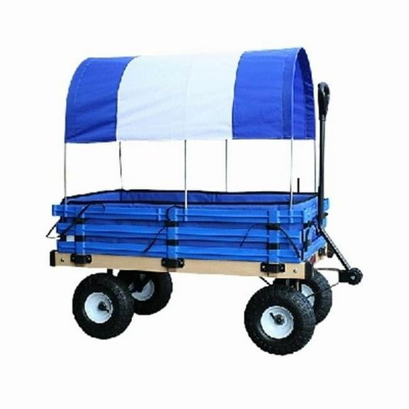 Millside Industries H-103 20 in. x 38 in. Covered Wooden Wagon with Pads - Blue