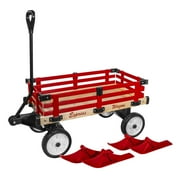Millside Industries All Season Convertible Wood Wagon Cart with Four Flat-Free Tires and Sleigh Runners for Outdoor Hauling through Snow, Rides, and Toys for Kids, Red, 16" x 34"