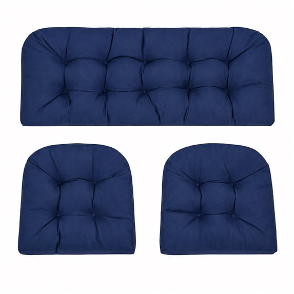 Millsilo 3-Piece Outdoor Wicker Cushion Set, 2 Chair Cushions 19 x 19 x 4 in and 1 Loveseat Cushion 44 x 19 x 4 in, Blue