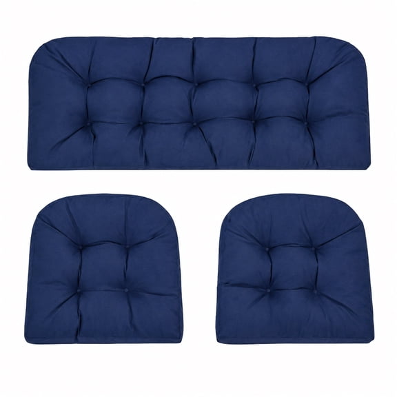 Millsilo 3-Piece Outdoor Wicker Cushion Set, 2 Chair Cushions 19 x 19 x 4 in and 1 Loveseat Cushion 44 x 19 x 4 in, Blue