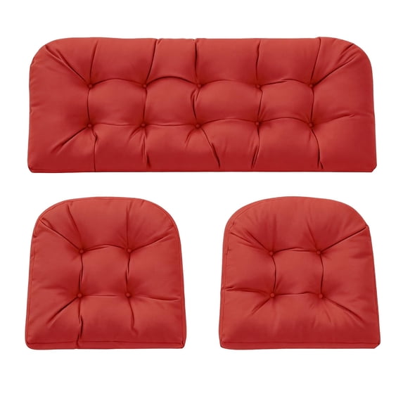 Millsilo 3-Piece Outdoor Wicker Cushion Set, 2 Chair Cushions 19 x 19 x 4 in and 1 Loveseat Cushion 44 x 19 x 4 in, Red