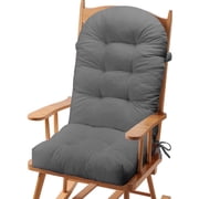 Millsilo Rocking Chair Cushion 44" x 19" x 4", One-Piece Connected Back & Seat Chair Pad, Indoor Tufted High Back Cushion with Non-Slip Base, Secure Ties, Gray