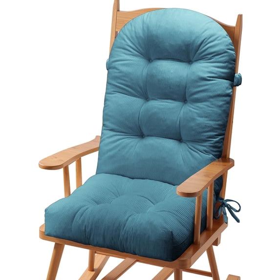 Millsilo Rocking Chair Cushion 44" x 19" x 4", One-Piece Connected Back & Seat Chair Pad, Indoor Tufted High Back Cushion with Non-Slip Base, Secure Ties, Light Blue