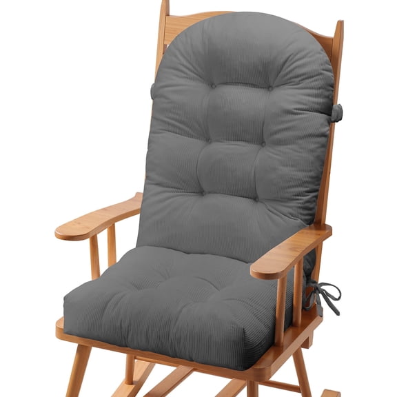 Millsilo High Back Rocking Chair Cushions 44" x 19" x 4", Indoor Rocker Cushion Set for Wooden Rocking Chairs, Thick Tufted Seat & Back Pad with Non-Slip Bottom & Ties, Gray