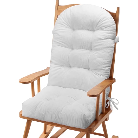 Millsilo Rocking Chair Cushion 44" x 19" x 4", One-Piece Connected Back & Seat Chair Pad, Indoor Tufted High Back Cushion with Non-Slip Base, Secure Ties, White