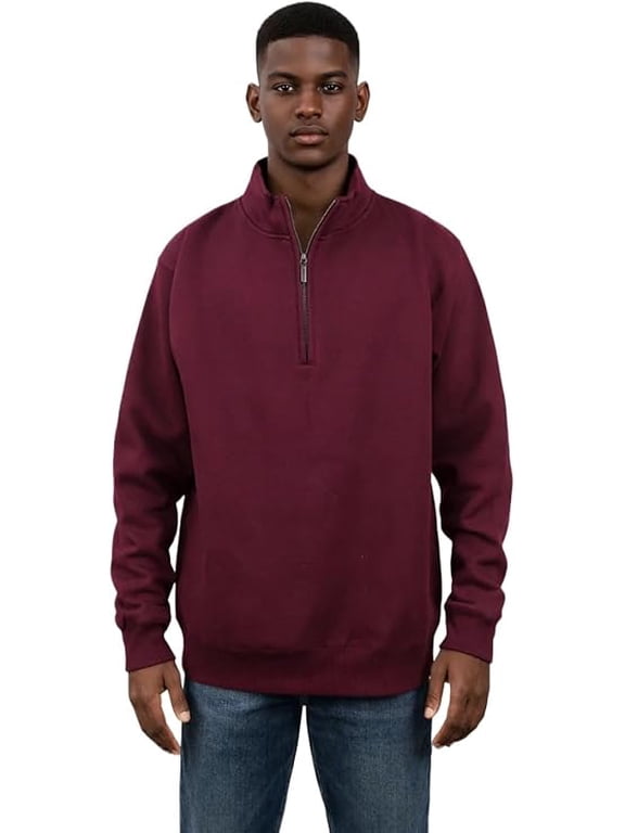 Unisex Heavyweight Quarter Zip Fleece Jacket – Soft Cotton Blend Pullover Sweatshirt, High Neck Collar, Full Sleeve Warm Winter Casual Outerwear-Maroon
