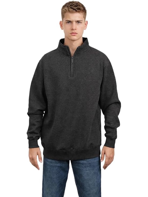 Unisex Heavyweight Quarter Zip Fleece Jacket – Soft Cotton Blend Pullover Sweatshirt, High Neck Collar, Full Sleeve Warm Winter Casual Outerwear-CharcoalHtr