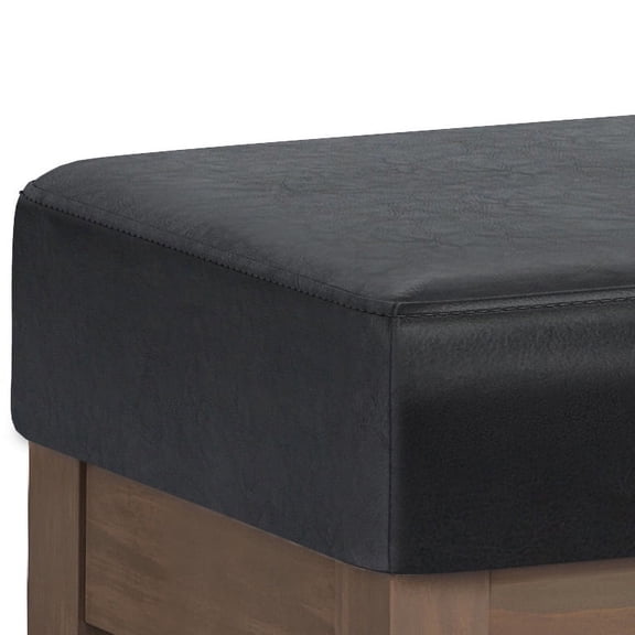 Milltown 44 inch Wide Solid Wood Large Ottoman Bench in Midnight Black